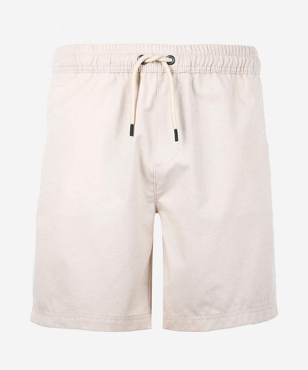 bermuda reta juvenil de sarja cós elástico bege