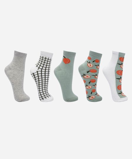 kit de 5 meias femininas estampadas colorida 34-39 kit de 5 meias femininas estampadas colorida 34-39