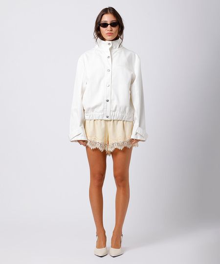 short feminino com linho e renda mindset amarelo GG short feminino com linho e renda mindset amarelo GG