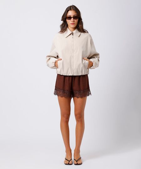 short feminino com linho e renda mindset marrom M short feminino com linho e renda mindset marrom M