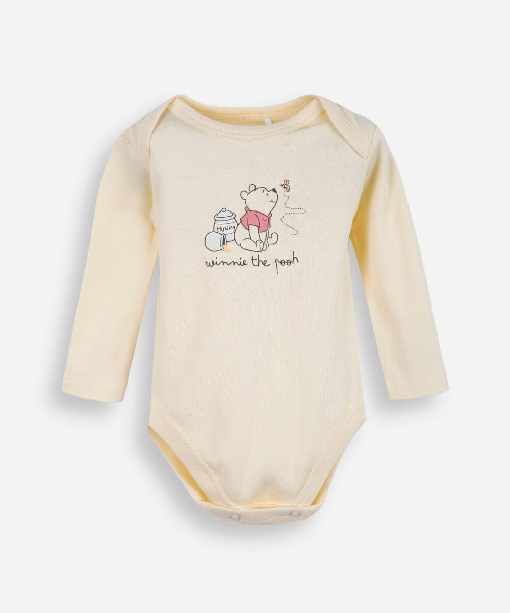 body infantil de algodão ursinho pooh amarelo