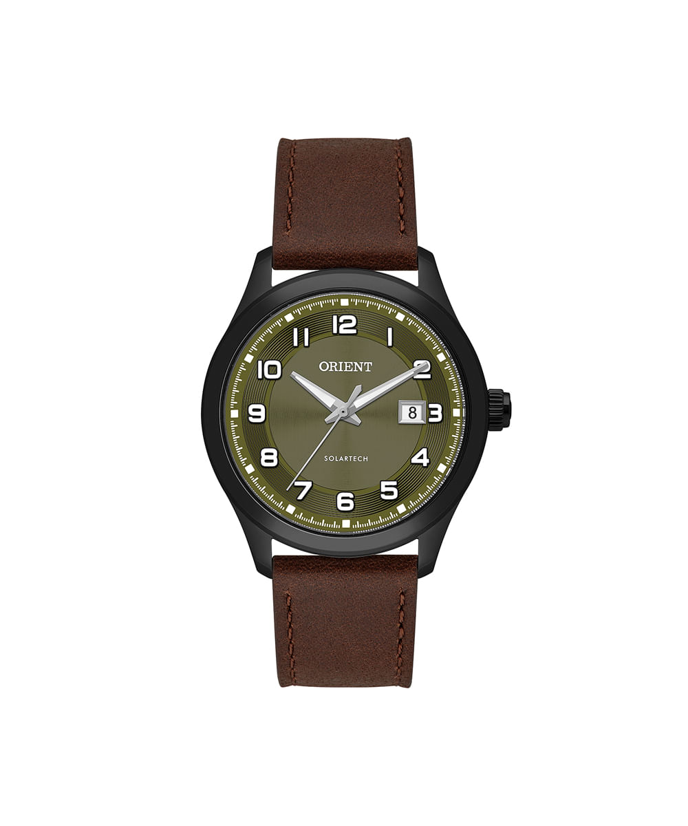 relógio masculino orient solartech analógico calendário mpsc1016 e2nx marrom