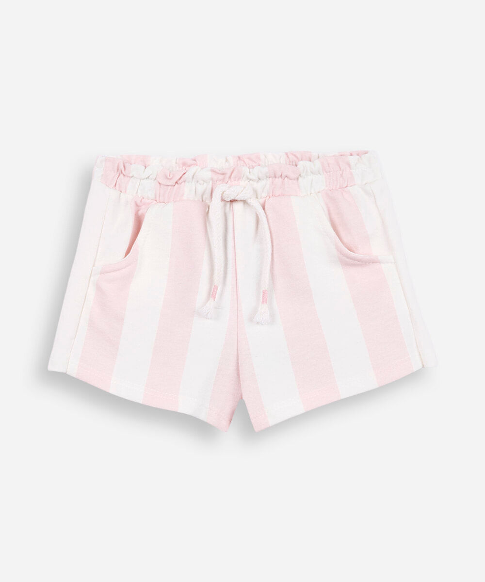short infantil de moletom listrado rosa