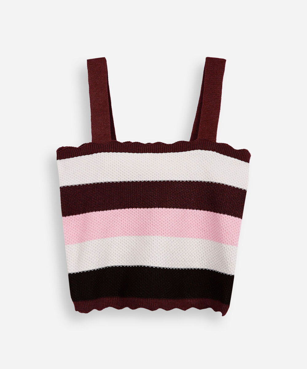 cropped juvenil de tricot listrado marrom