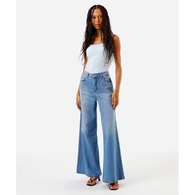 calça wide leg feminina jeans sawary azul