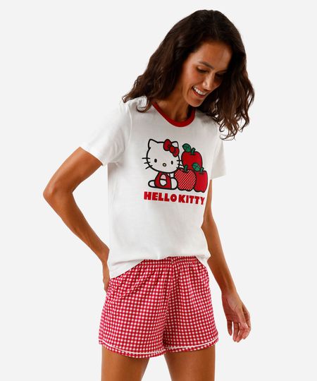 pijama short doll feminino de algodão hello kitty vermelho P pijama short doll feminino de algodão hello kitty vermelho P