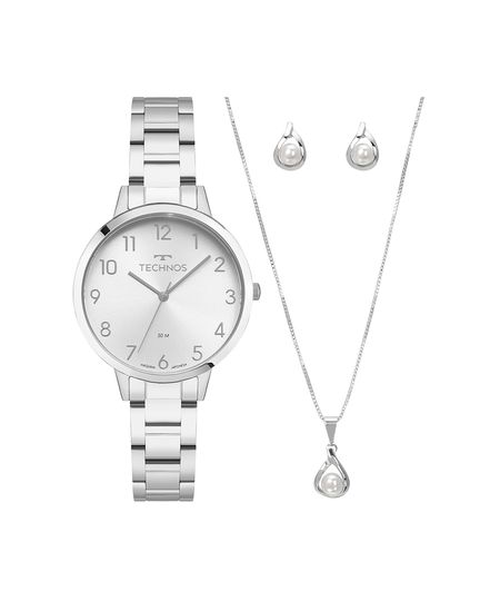 kit relógio feminino technos analógico 2035ndn k1k prateado UNICO