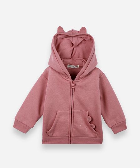 casaco infantil de moletom com capuz de ursinho rosa 3