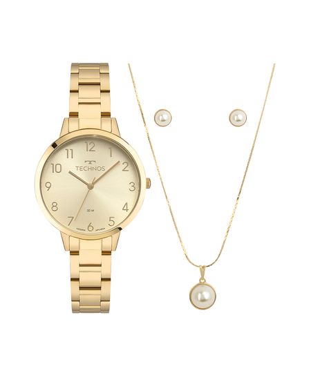 kit relógio feminino technos analógico 2035ndm k1x dourado UNICO kit relógio feminino technos analógico 2035ndm k1x dourado UNICO