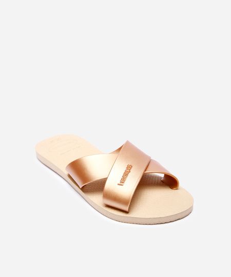 chinelo havaianas aqua tiras cruzadas dourado 33-34