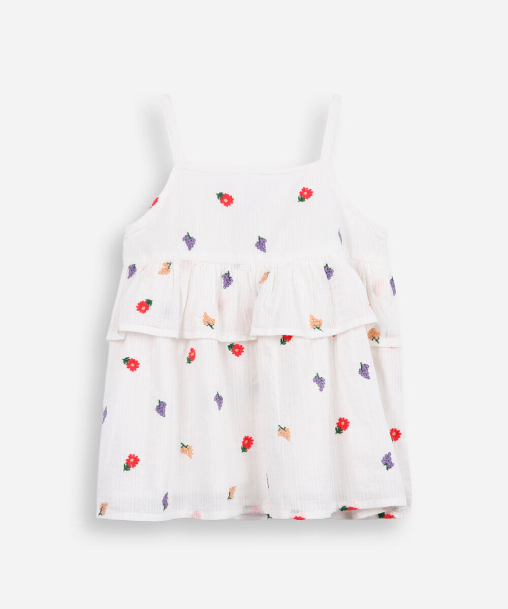 blusa infantil camadas com bordado off white