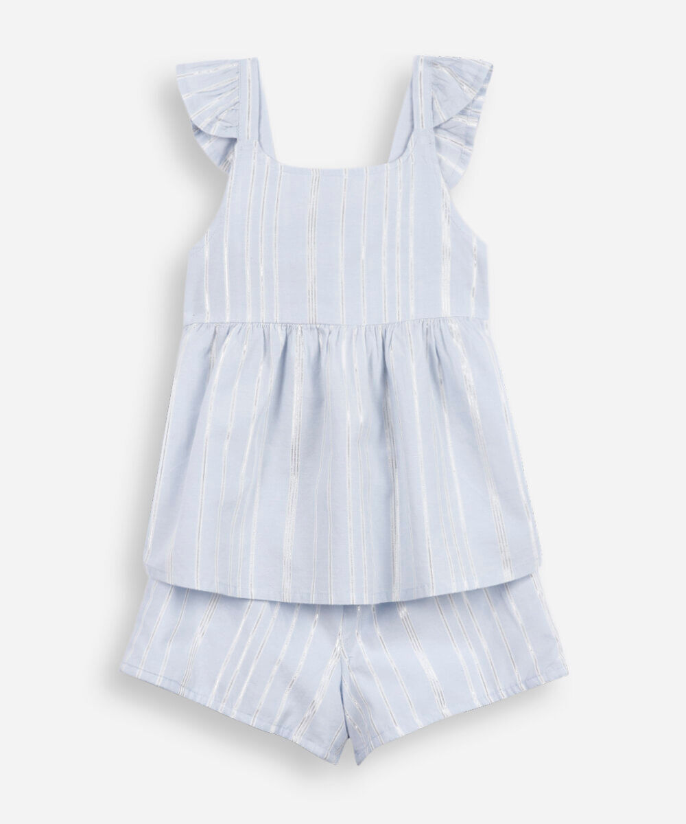 conjunto infantil curto listrado azul