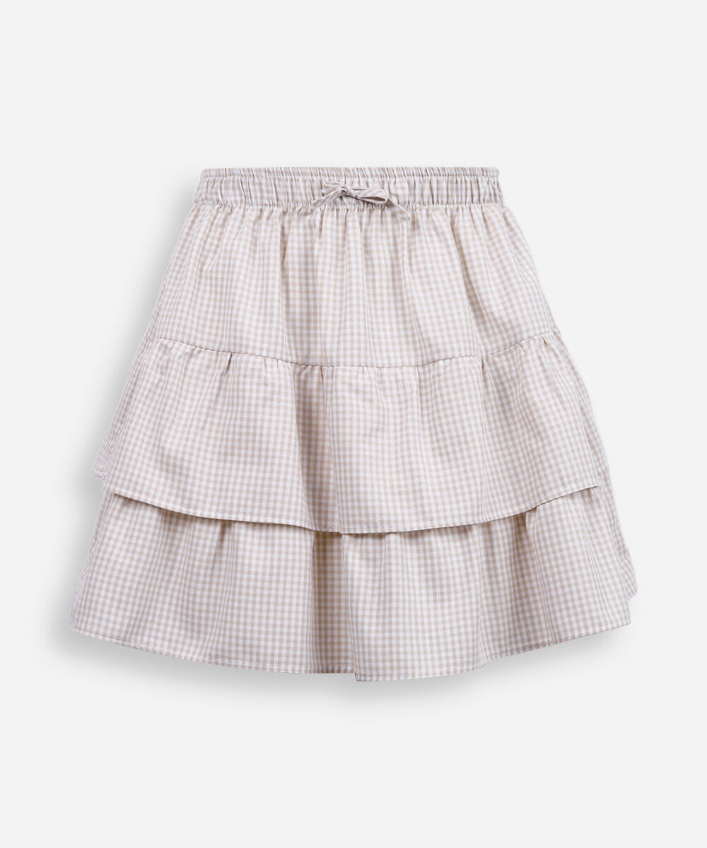 minissaia infantil com babado em vichy off white