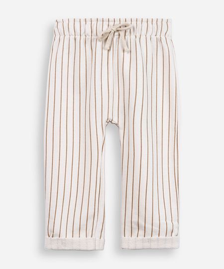 calça infantil de moletom sem felpa listrada off white 3-6