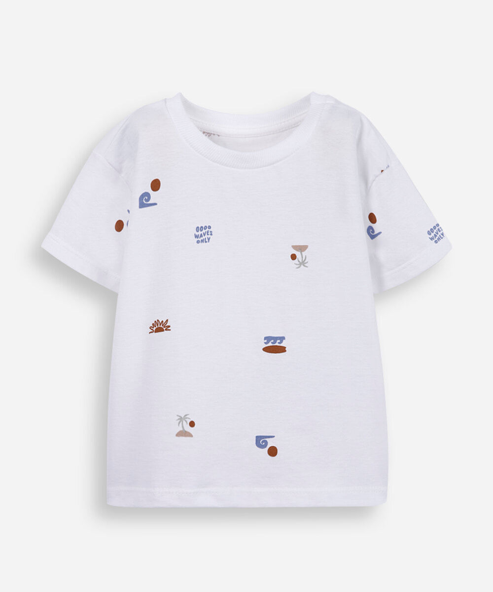 camiseta infantil de algodão estampada off white