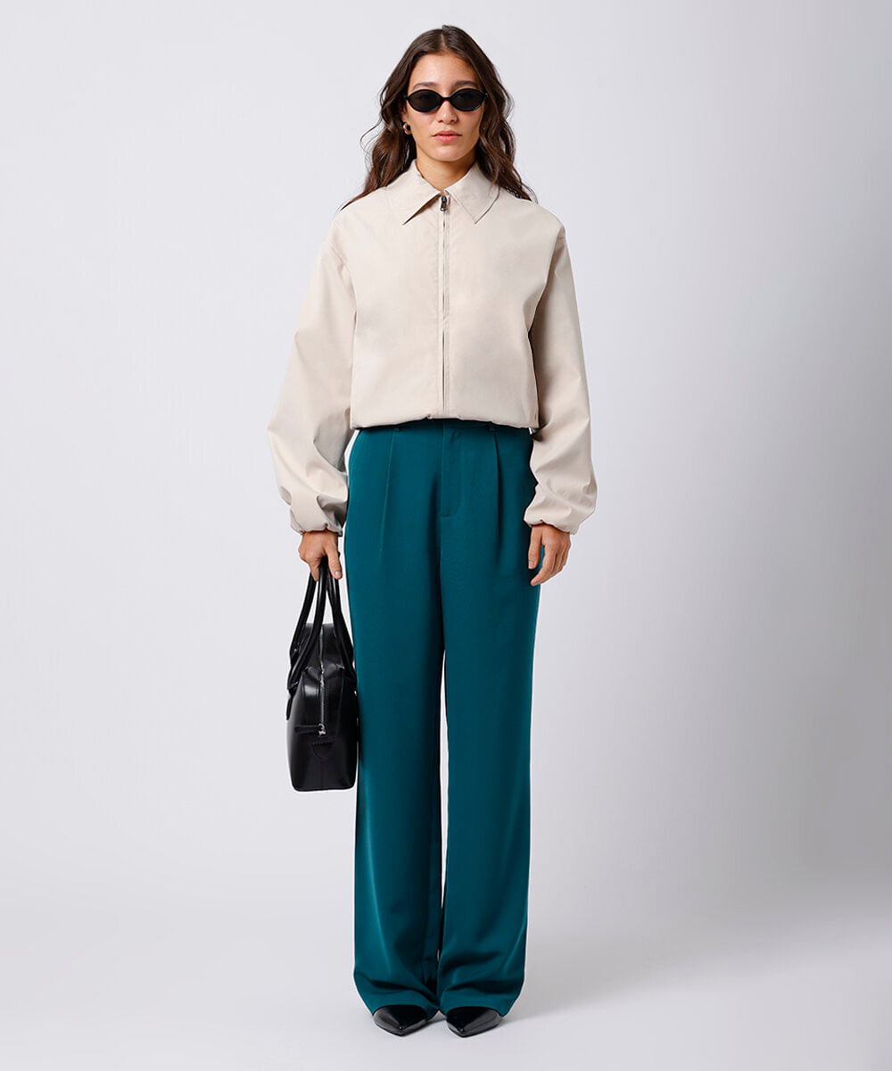 calça de alfaiataria feminina com pregas mindset verde