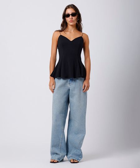 calça reta feminina jeans mindset azul 36