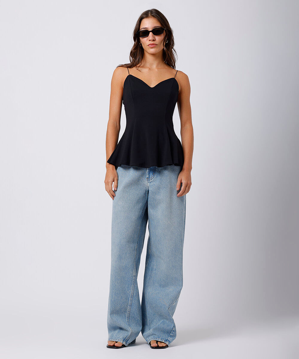 calça reta feminina jeans mindset azul