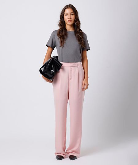 calça de alfaiataria feminina com pregas mindset rosa 38