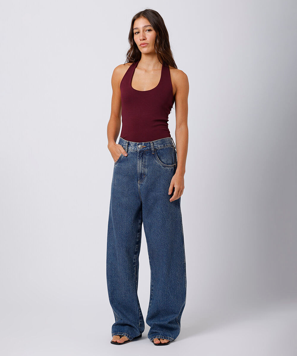 calça barrel feminina jeans mindset azul