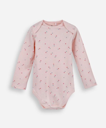 body infantil de algodão floral rosa 3-6