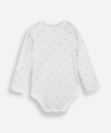 body infantil de algodão poá off white 0-3
