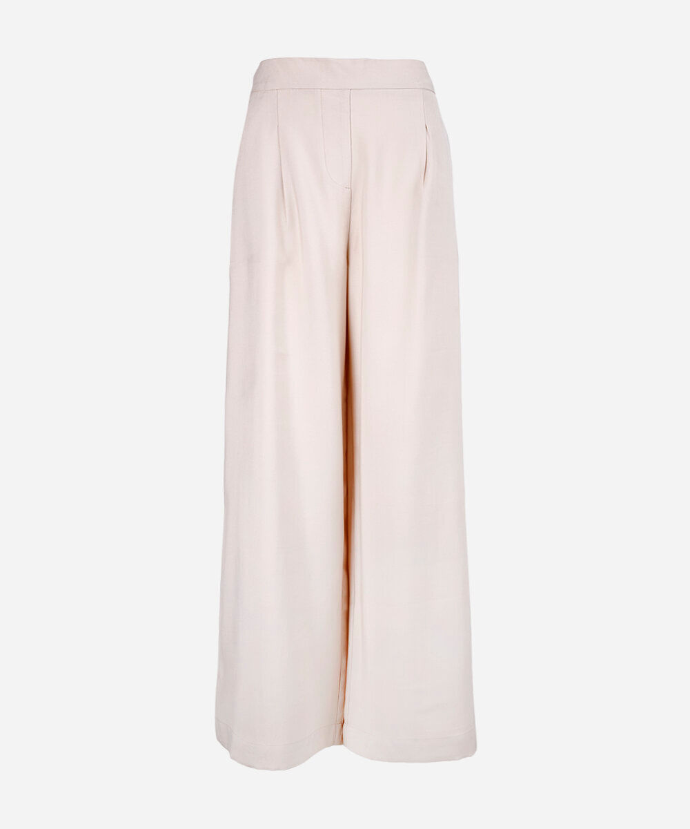 calça wide leg juvenil com viscose cós elástico bege