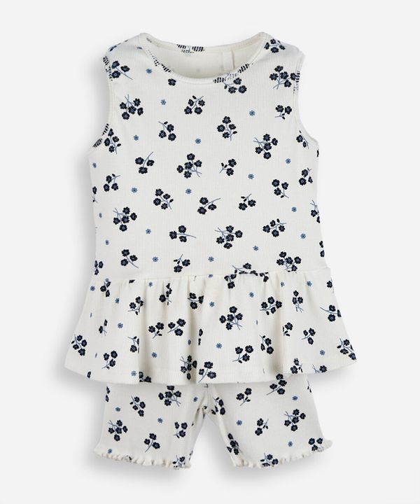 conjunto curto infantil de algodão floral off white 3