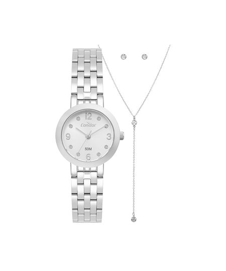 kit relógio feminino condor analógico co2035nwyk4k prateado UNICO