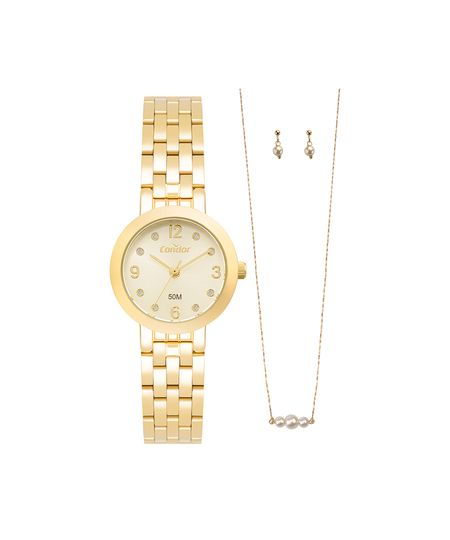 kit relógio feminino condor analógico co2035nwzk4d dourado UNICO