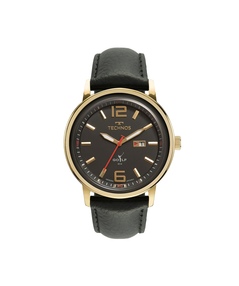 relógio masculino technos analógico calendário 2115mxy 1p dourado
