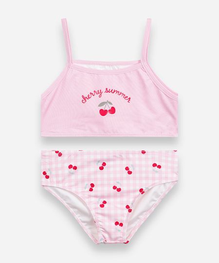 biquíni infantil vichy cereja rosa 4