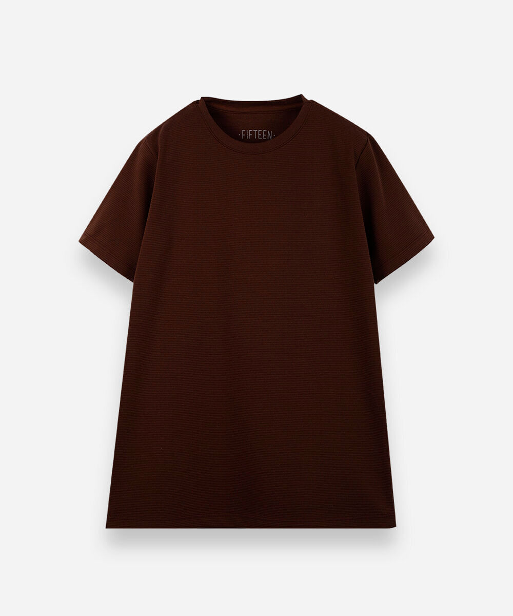 camiseta de algodão juvenil texturizada manga curta marrom