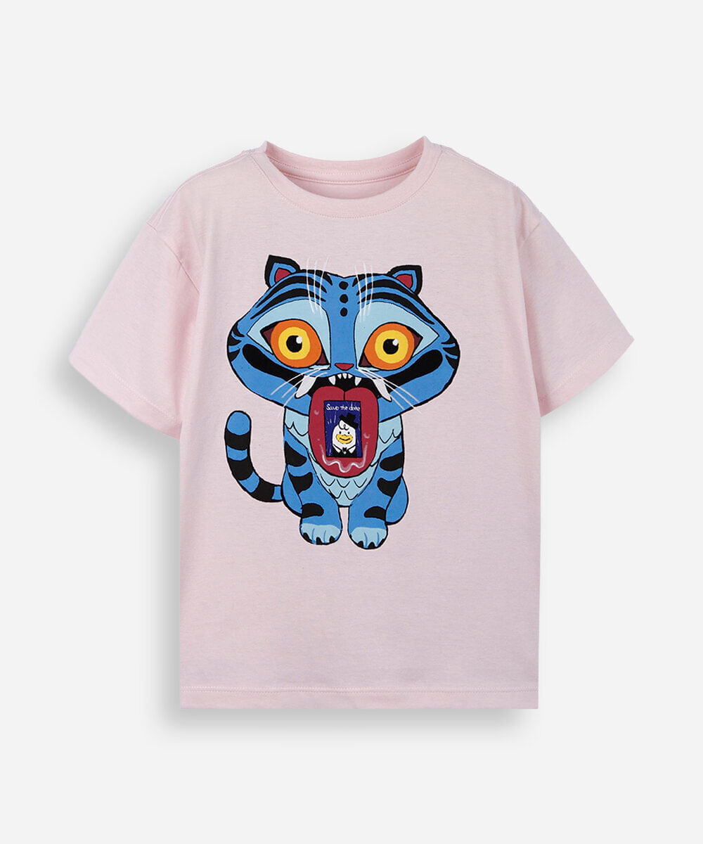 camiseta infantil nina guerreiras k-pop tigre rosa