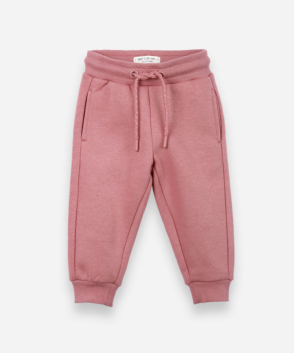 calça infantil jogger básica moletom rosa