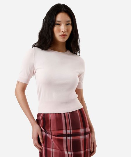 blusa cropped feminina de tricot manga curta rosa PP blusa cropped feminina de tricot manga curta rosa PP