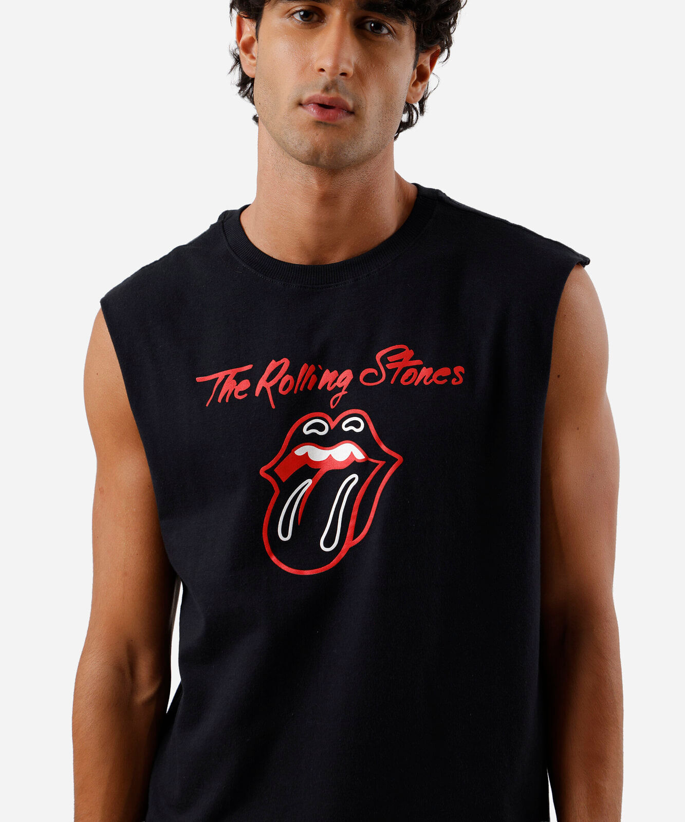 regata machão masculina de algodão rolling stones preta