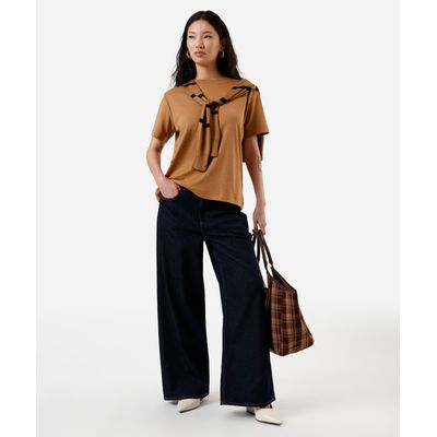 calça wide leg feminina jeans cropped azul