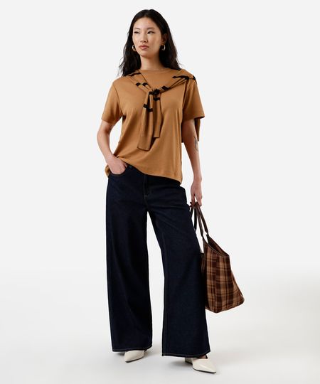 calça wide leg feminina jeans cropped azul 44 calça wide leg feminina jeans cropped azul 44