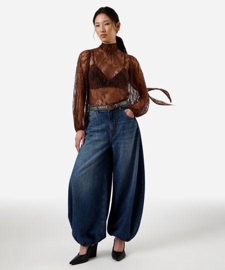 calça aladim feminina jeans cintura média azul 36