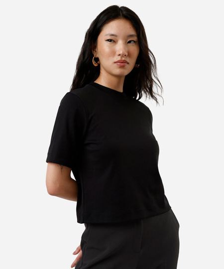 camiseta boxer feminina de algodão peruano interlock preta PP