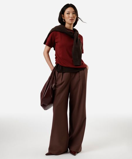 calça baggy feminina de alfaiataria marrom 36