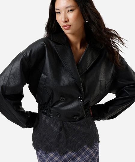 jaqueta biker feminina de poliuretano preta P