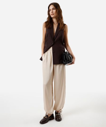 calça aladim feminina com amarração acetinada bege GG