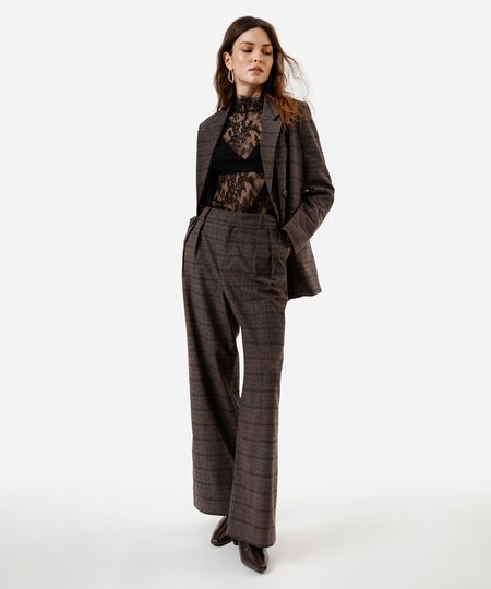 calça baggy feminina de alfaiataria xadrez marrom 38 calça baggy feminina de alfaiataria xadrez marrom 38