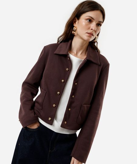 jaqueta feminina com bolsos marrom P jaqueta feminina com bolsos marrom P