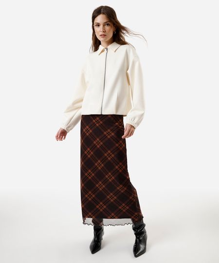 saia midi feminina de tule xadrez marrom PP saia midi feminina de tule xadrez marrom PP