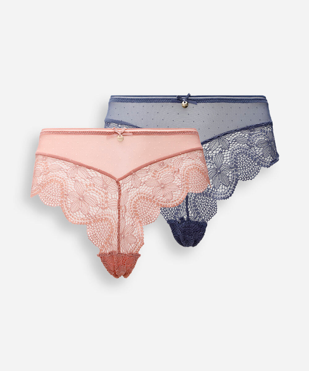 Vista 2 kit de 2 calcinhas caleçon feminino com renda floral colorido C&A SORTIDO (KIT) C&A SORTIDO (KIT)