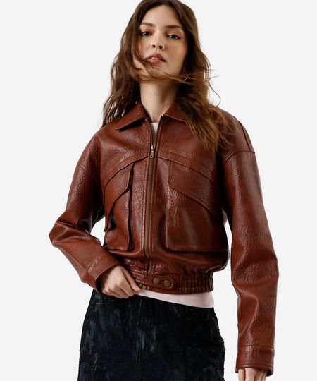 jaqueta bomber feminina de poliuretano marrom GG