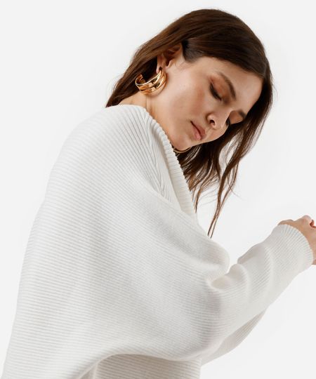 suéter amplo feminino de tricot canelado off white GG
